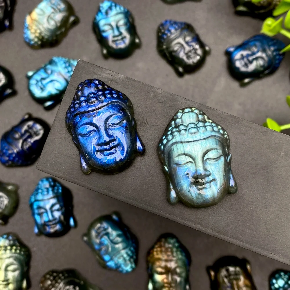 1 STÜCK Hochwertiger Labradorit Buddha Kopf Kristallschnitzerei, Edelsteinschmuck, Glitzer, Geburtstagsgeschenk, Partydekoration Image