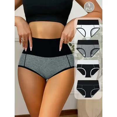 4Pcs Cotton Women's Panties High Waist Body Shaper Underwear Breathable Panty Ladies Briefs Plus Size Underwear Female Lingerie