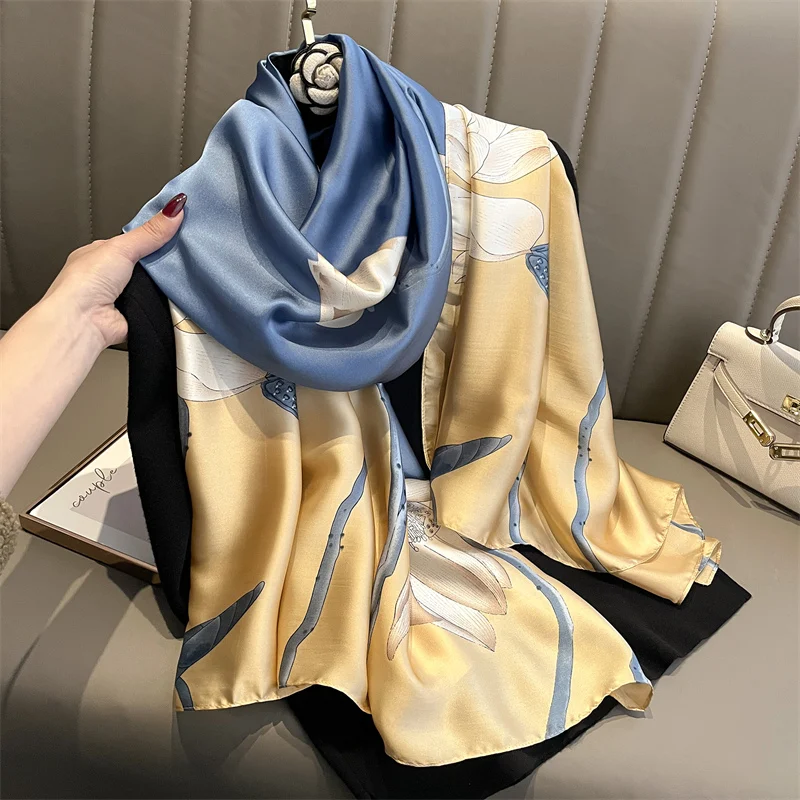 Design Satin Seide Schal Hijab Schal Frauen Mode Sommer Sonnencreme Strand Stola Wraps Bufanda Weibliche Kopftuch Echarpe Neue Image