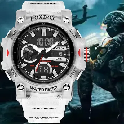 FOXBOX Dual Display Uhr Männer Mode Weiß Silikon Sport Tauchen Uhr Für Männer Wasserdichte Analog Digital Quarz Herren Uhren