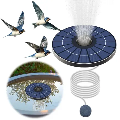 2.5W 6V Solar Powered Floating Fountain Pumps with Air Hose and Bubble Stone Bubble Oxygenator Powerful Solar Panel for Garden