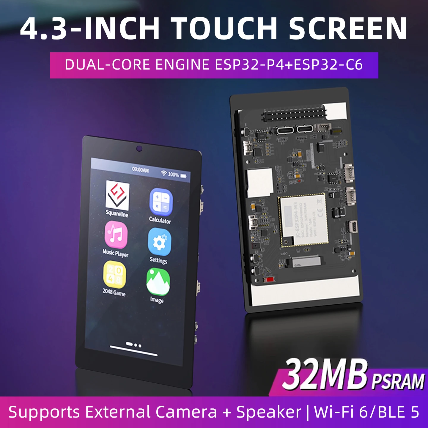 ESP32P4 + ESP32-C6 Entwicklungsboard 4,3 Zoll Display 480*800 IPS Kapazitiver Touchscreen 32 MB PSRAM WiFi 6 Bluetooth 5 Image