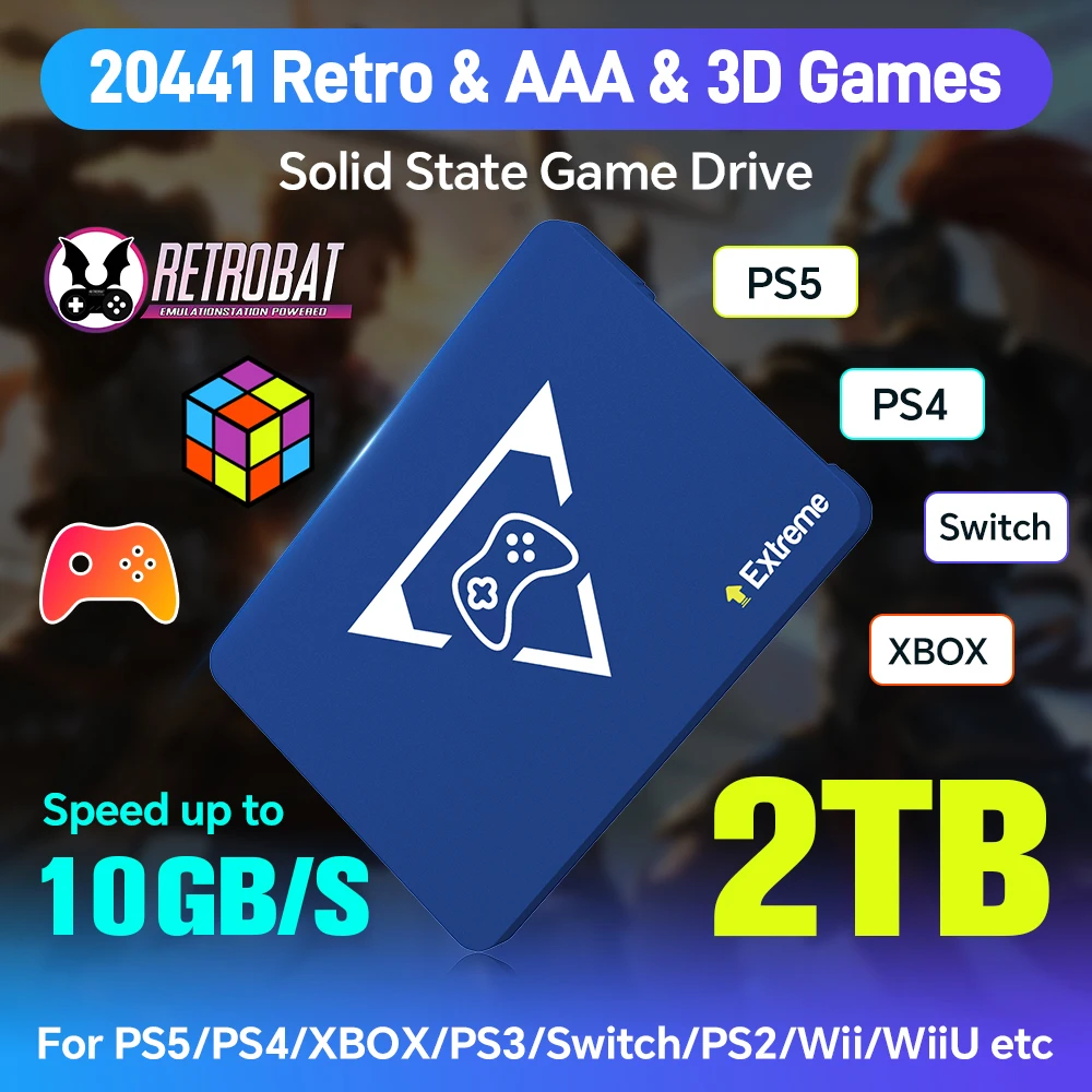 Neue 2 TB Play Zone Game SSD mit 20441 Spielen 3-System in 1 Retro-Spielekonsole 80+ Emulatoren für PS5/PS4/XBOX/XBOX ONE/Switch/PS3