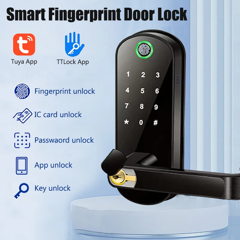 Tuya Smart-Fingerprint Türschloss Hause WiFi Keyless Entry Elektrische Schloss Mit Touchscreen TTLock APP Digitale Passwort IC Karte Image