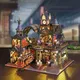 Kit di costruzione in miniatura in legno fai-da-te Case per bambole di città segnate su binario con mobili Case delle bambole magiche per regali di amici