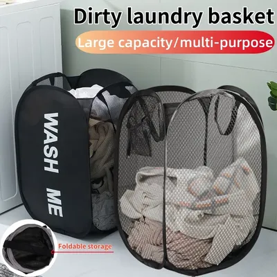 Collapsible Pop-up Mesh Laundry Basket Portable Dirty Laundry Basket Bathroom Cloth Mesh Storage Bag ,Shower Clothes Organizers