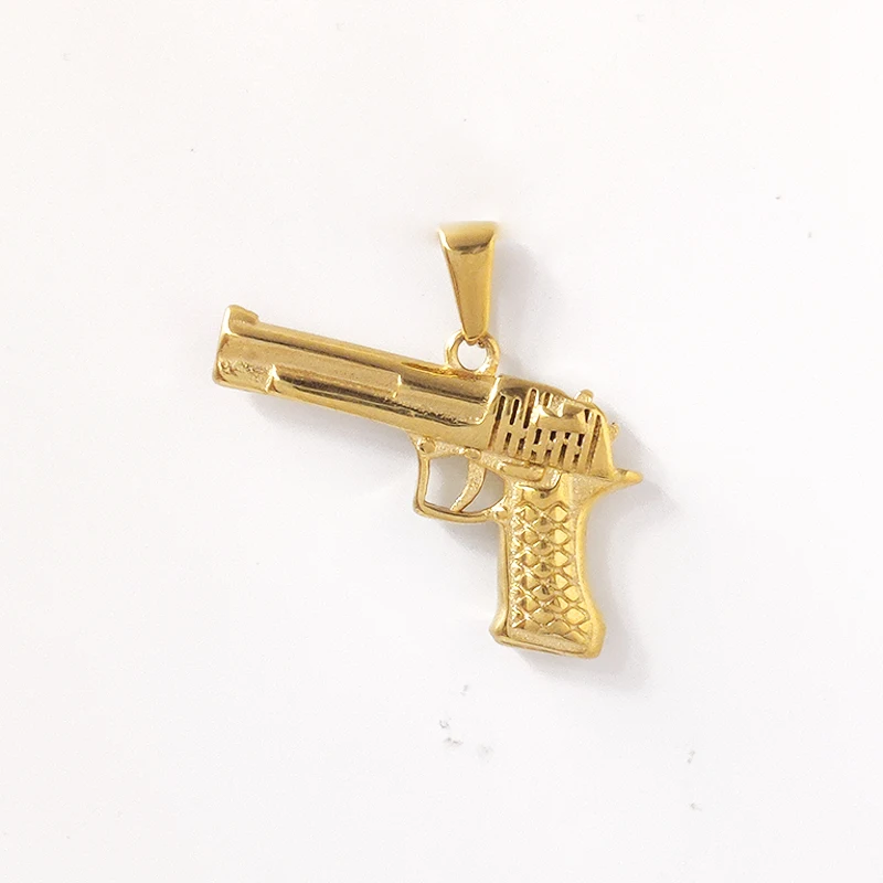 Herren-Halskette mit Pistolen-Anhänger aus Edelstahl im Punk-Stil, pistolenförmig, vergoldeter Edelstahl, Persönlichkeit, Punk-Schmuck