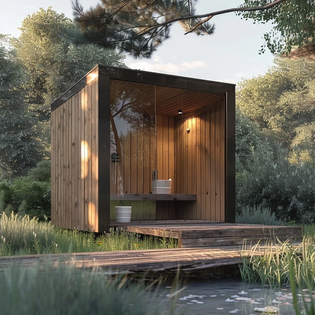 Luxuriöse Holzsauna für den privaten Heimgebrauch, Modell-Gartenserie Image