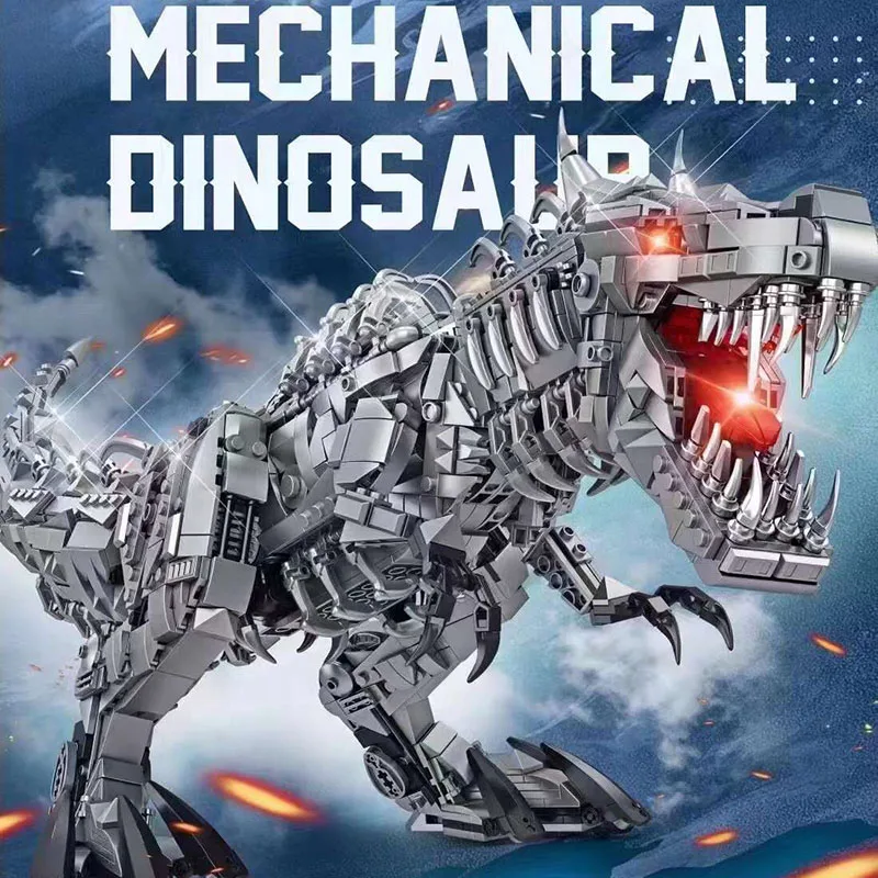 Jurassic Dinosaurier Welt Große Mechanische Tyrannosaurus Rex Bausteine T-rex Modell Mit Lichter Ziegel Spielzeug Für Kinder Geschenk Image