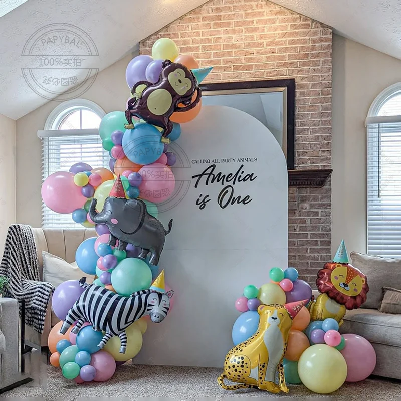101 Stück 3D Tierfolienballon Ballon Bogen Kit Macaron Latexballon für Kinder Geburtstag Party Dekoration Geschenk Spielzeug Helium Air Image