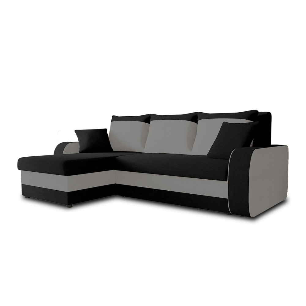 Canapé d'angle réversible convertible 4 places en velours noir / gris