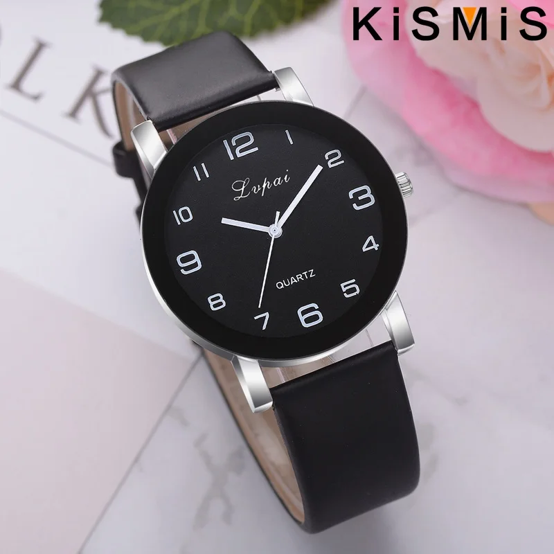KISMIS Fashion Simple White Leather Clock Watches Women Dress Quartz Wristwatch Fashion Ladies Wristwatch 4 Colors Optional