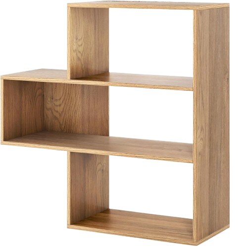 COSTWAY Convex Bücherregal, Stehendes Regal mit 3 Ebenen, Raumteilregal mit Neigungsschutz Image