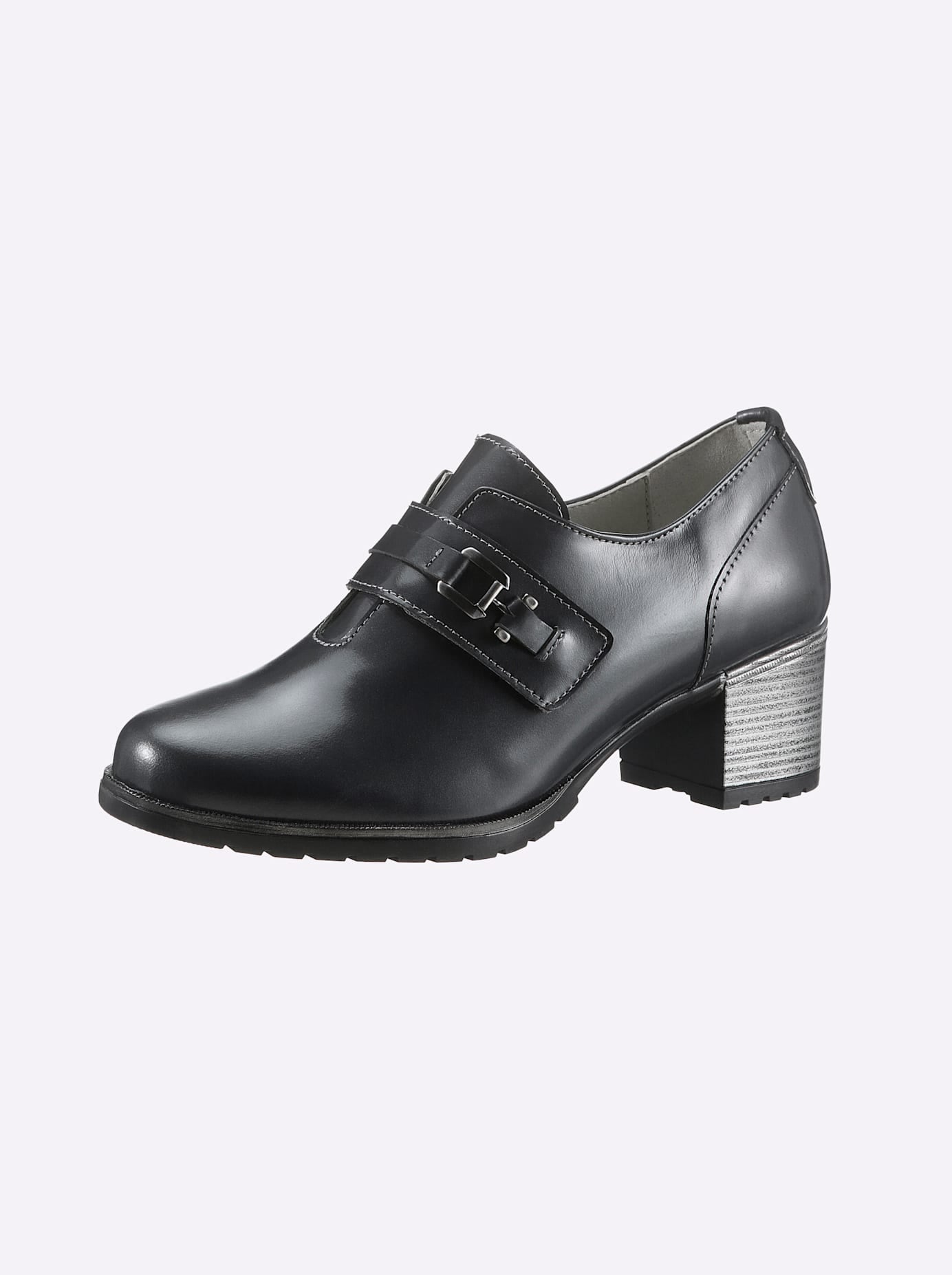 Hochfrontpumps HEINE, Damen, Gr. 35, grau (grau, metallic), Glattleder, Leder, Rindsleder, Modisch, Schuhe