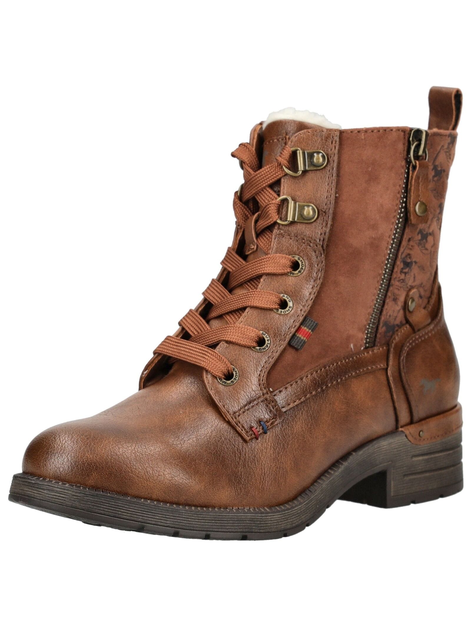 Schnürstiefelette MUSTANG SHOES "Mustang Shoes Stiefelette Lederimitat/Textil", Damen, Gr. 41, braun, Lederimitat, Textil, Schuhe Schnürstiefelette
