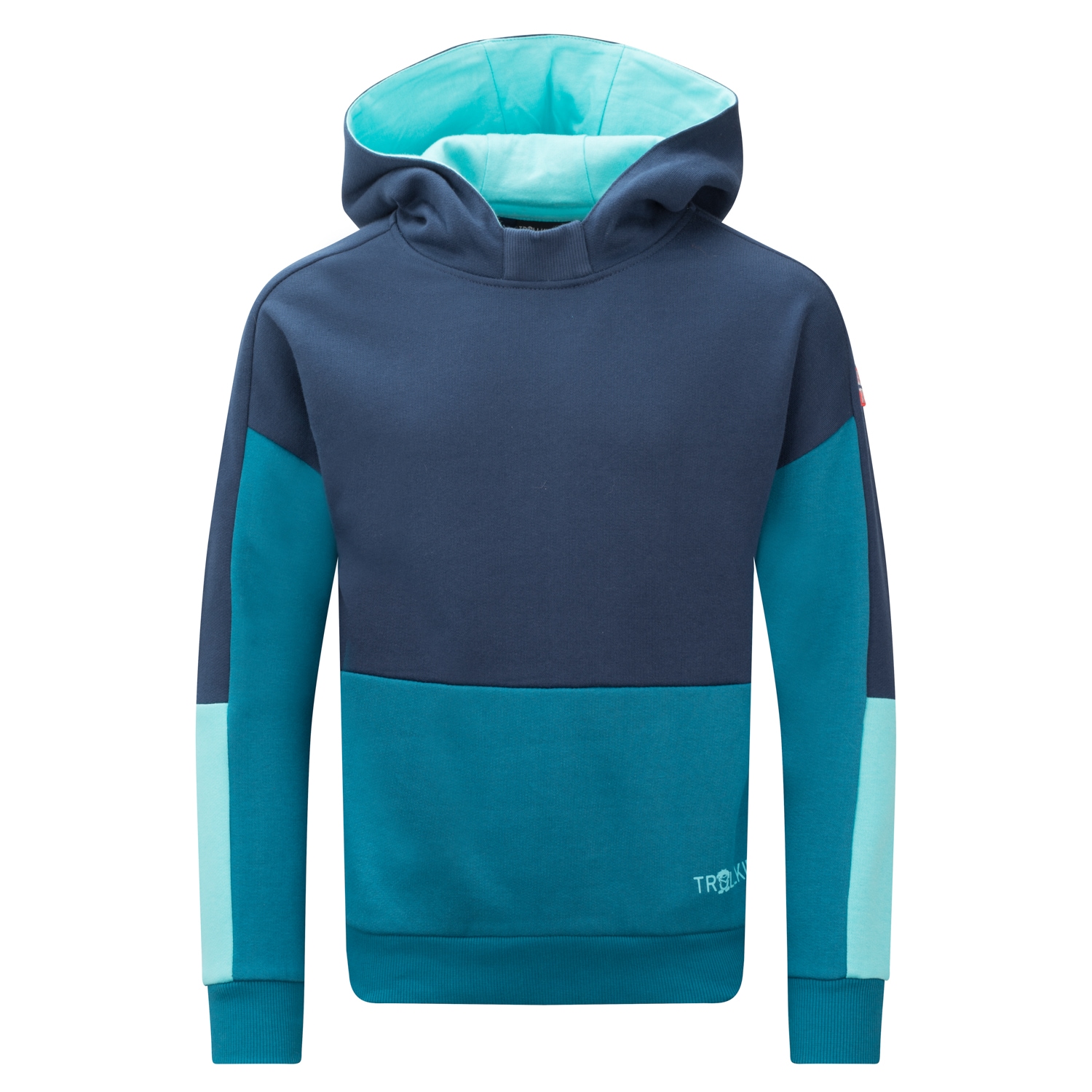 Kapuzensweatshirt TROLLKIDS "KIDS RONDANE SWEATER", Kinder, Gr. 98, blau (blau, multi), Sweatware, Obermaterial: 100% Baumwolle, colorblocking, Rippbündchen, Sweatshirts Image