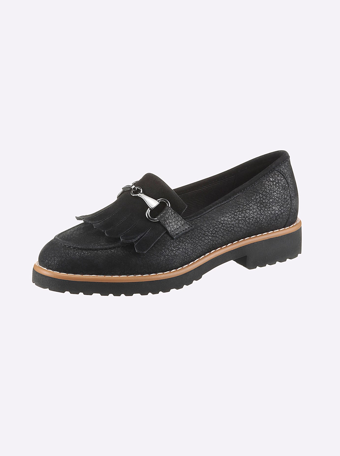 Slipper HEINE, Damen, Gr. 36, schwarz, Leder, Veloursleder, Schuhe Slipper