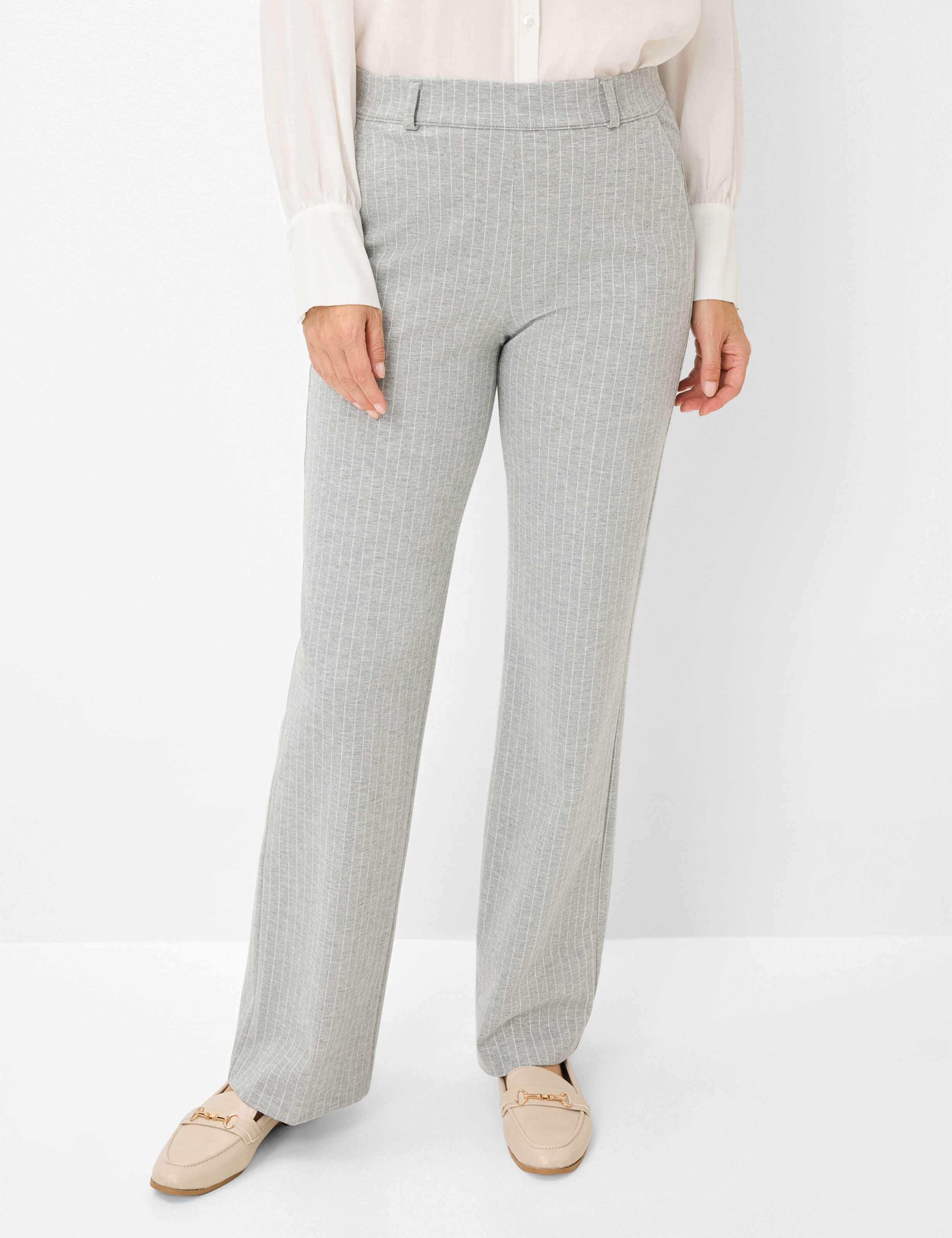 Boyfriend-Hose RAPHAELA BY BRAX "Style DamenpulloverTH FLARED", Damen, Gr. 50, Normalgrößen, grau, 67% Viskose, 28% Polyamid, 5% Elasthan, Hosen