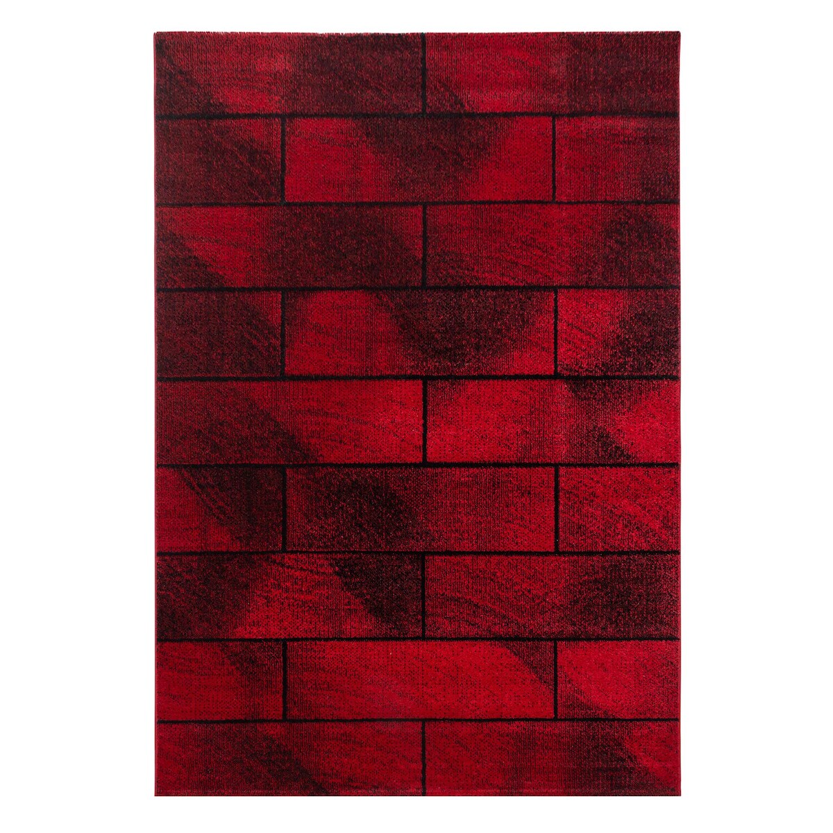 Carpetsale24 Designer Teppich Modern Stein Mauer Optik – Rot und Schwarz – Wohnzimmerteppich für modernen Stil und Komfort, Größe 80x150 cm Image