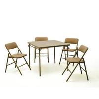 5 Piece Wheat Color Square Folding Table & 4 Foldi Cosco