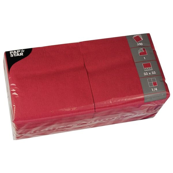 Papstar Papierservietten farbig uni 1-lagig 500 Stück rot, 33x33 cm
