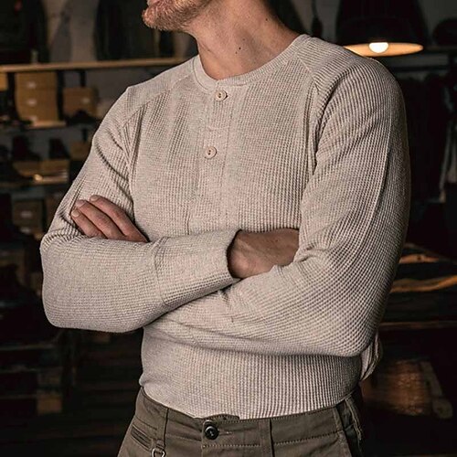 Herren Pullover Gerippt Stricken Normale Oberteile Gestrickt Schmale Passform Einfach Henley Strickware Zeitgenössisch Lässig Alltagskleidung Bekleidung Herbst Beige S M L