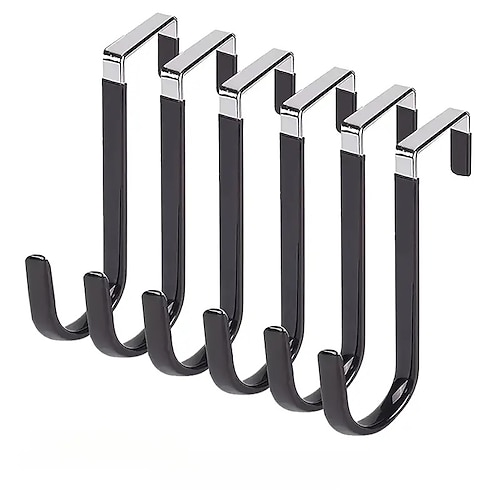 6 Türhaken mit verstellbaren, rutschfesten S-förmigen Haken aus Gummi, platzsparender Organizer, ideal zum Aufhängen von Kleidung, Hüten, Mänteln, Handtüchern und Schuhregalen. Taschen Image