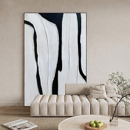 handgemachtes Ölgemälde auf Leinwand, Wanddekoration, abstrakte schwarz-weiße Texturkunst für die Inneneinrichtung, gerolltes, rahmenloses, ungedehntes Gemälde Image