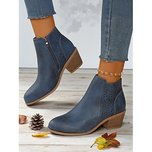 Damenstiefeletten mit Cutout-Design – lässige Stiefeletten mit niedrigem Absatz für Herbstmode, Arbeit und Wochenendausflüge Image