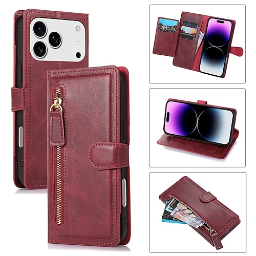 Handy Hülle Handyhüllen Für iPhone 17 Air 16 15 14 Pro Max Plus 16e 13 Pro Max Mini Rückseite Magnetisch Ständer Kartenfach Retro TPU PU-Leder Image