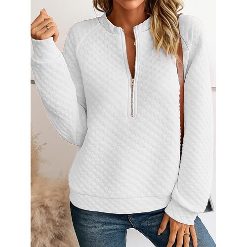 Damen Sweatshirts mit Reißverschluss Lässig Langarm V Ausschnitt Normale Oberteile Schwarz Weiß Rosa Grau Frühling Herbst Image