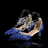 Neue 5 cm Strass Schuhe Schnalle runder Absatz blau spitze Kristall Hochzeit Sandalen Gesellschaftstanz Prom Schuhe lateinamerikanische Schuhe Größe 35-43