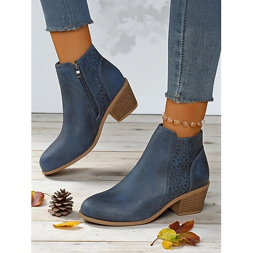 Damenstiefeletten mit Cutout-Design – lässige Stiefeletten mit niedrigem Absatz für Herbstmode, Arbeit und Wochenendausflüge Image