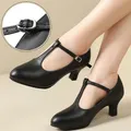 Tacchi da ballo da donna con cinturino a T da 2 pollici per sala da ballo per adulti Salsa latina Scarpe da tango flamenco con scarpe da ballo con fibbia regolabile