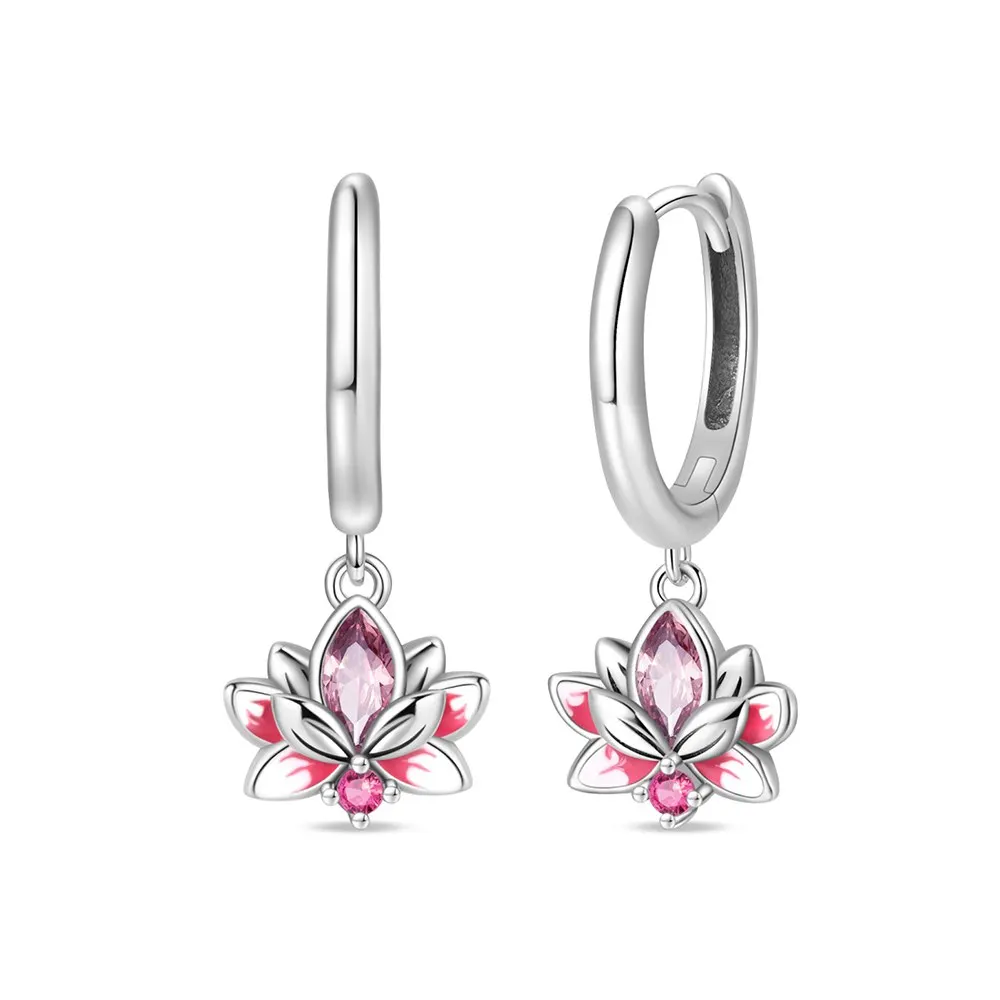 Silberfarbene Pflanze Lotus Ohrringe für Frauen Hochzeit Verlobung Charm Ohrringe Schmuck Geschenk Image