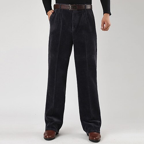 Herren Anzughose Cordhose Hose Chinos Tasche Knöpfe Einfach Komfort Formell Party Arbeit Mode Klassicher Stil Schwarz Marineblau Mikroelastisch Image