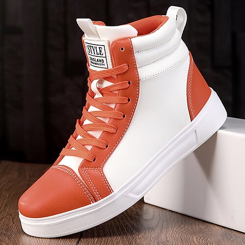 Orange-weiße High-Top-Sneaker für Herren, lässige Schnürschuhe im Retro-Stil für College-Studenten, Sport- und Streetwear-Mode Image
