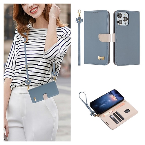 Handy Hülle Handyhüllen Für iPhone 17 Pro Max 17 Air 16 15 14 Pro Max Plus 16e 13 12 11 Pro Max Brieftaschenhülle Flip-Cover Mit Handgelenkschlaufe Stoßfest PC PU-Leder Image
