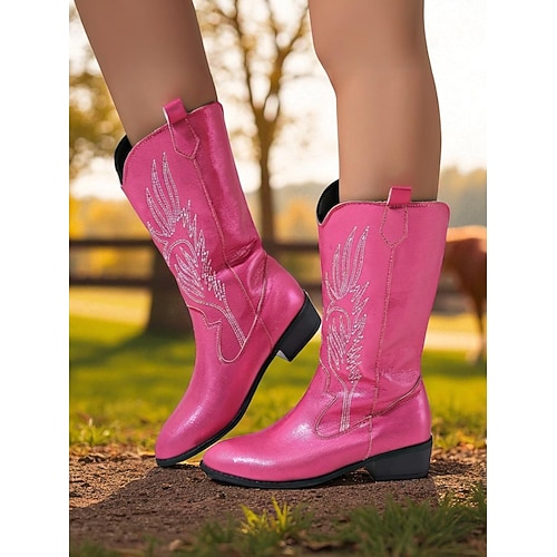 Damen-Western-Cowboystiefel aus blauem Denim mit Stickereien – wadenhohe Stiefel mit spitzer Spitze für Musikfestivals, Rodeo-Events und Outfits im Country-Stil Image