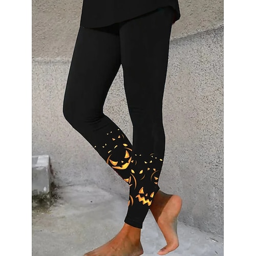 Damen Hosen Hose Leggings Gemütliche Leggings Streetwear Lässig Volle Länge Hohe TaillePantsHalloween Kürbis Elastischer Bund Druck Atmungsaktivität Bequem Dehnbar Urlaub Straße Alltagskleidung Image