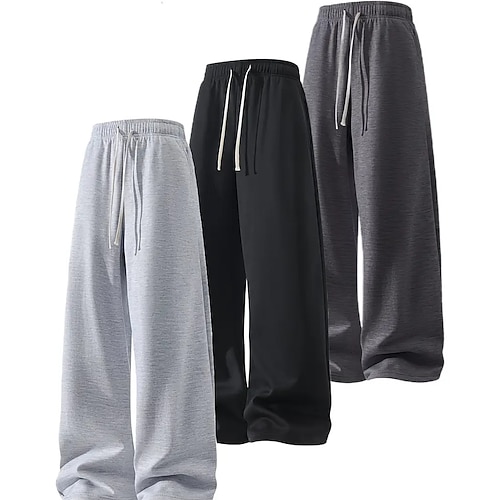 Multipack 3er-Pack Herren-Jogginghosen in Schwarz, Marineblau und Hellgrau, leichte, gerade geschnittene Jogginghosen mit Kordelzug und elastischem Bund, schlichtes Material, ideal für Urlaub und Alltag, Frühlings-Jogginghosen aus Spandex Image