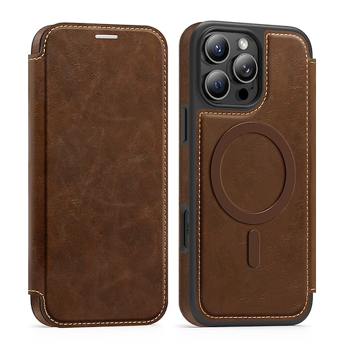 Handy Hülle Handyhüllen Für iPhone 17 Pro Max 17 Air 16 15 14 Pro Max Plus 16e 13 12 Pro Max Magnetische Adsorption Flip-Cover Unterstützt kabelloses Laden Kartenfach Stoßfest TPU PC PU-Leder Image