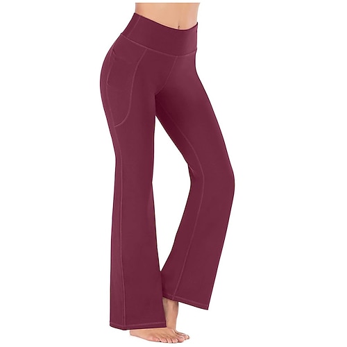 Damen Hose Enge Hosen Schlaghosen Leggings Aktiv Mode Basic Volle Länge Hohe Taille Einfarbig Weich Bequem Atmungsaktiv Dehnbar Outdoor Ferien Wein Schwarz Marineblau Grau Herbst Winter Normale Image