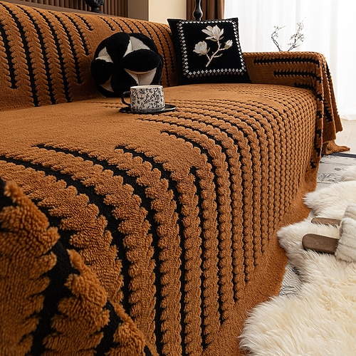 Vintage-Plüsch-Sofa-Wurfdecke vollständige Abdeckung für Couch rutschfester universeller Sofaschoner für Herbst und Winter Image