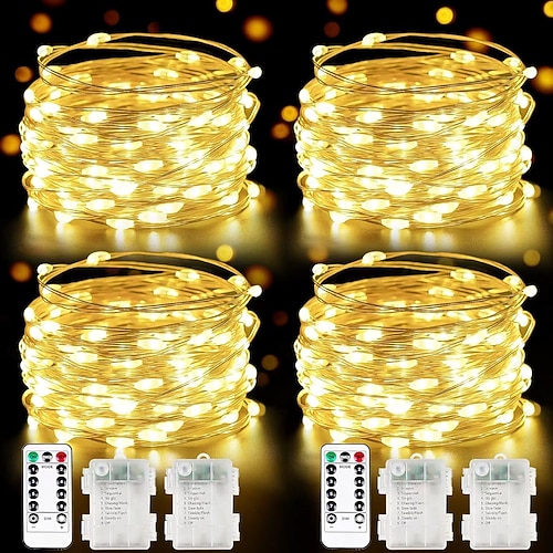 4 Stück 10M/32FT 100LED Perlen Märchenlichter Halloween Valentinstag Hochzeitsfest Party Geschenk DIY Kupferdraht Lichterkette IP44 wasserdicht AAA wasserdichter Batteriekasten Fernbedienung Image