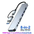 Docking station HUB USB tipo C 8 in 2 con adattatore jack audio da 3,5 mm Lettore di schede Micro SD Convertitore disco per telefono tablet portatile