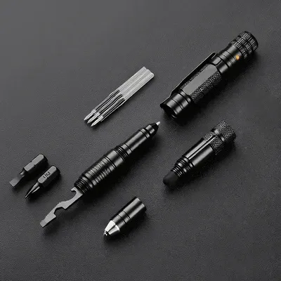 Multi-functional Tactical Pen Self Defense Ballpoint Pen EDC Tools Emergency LED Flashlight Car Window Breaker Survival Supplies