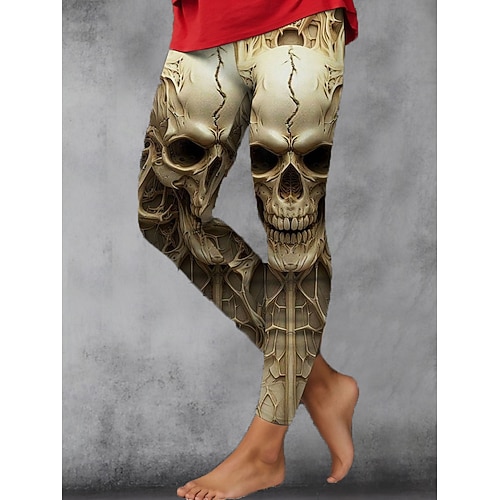 Damen Leggings Urlaub Vintage Mode Knöchellang Hohe Taille Grafik Totenkopf Druck Soft Atmungsaktiv Dehnbar Urlaub Straße Causal Weiß Blau Grün Khaki Frühling Herbst Winter Slim Fit Image
