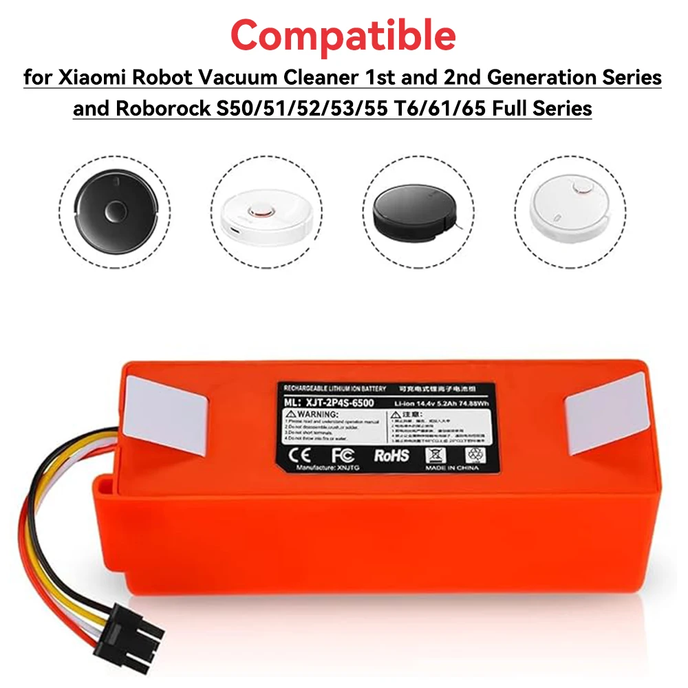 Ersatzakku 14,4 V 12800 mAh für Roborock S50 S5 S6 S7 Pure/MAX/MaxV/MaxV Ultra/Q5 Q7 Pro/MAX Staubsauger Image
