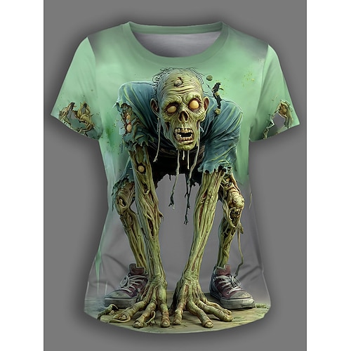 Damen T-Shirt Schädel Grafik Lässig Lustig Kurzarm Rundhals Reguläre Tops Täglicher Ausgang Wochenend Druck Gelb Blau Lila Grün Sommer Image